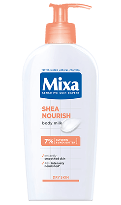 Mixa Shea Nourish vyživujúce telové mlieko s bambuckým maslom na veľmi suchú pokožku