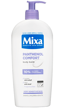 Mixa Panthenol Comfort upokojujúce telové mlieko na veľmi citlivú pokožku